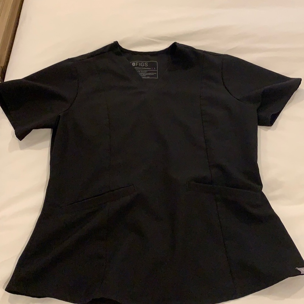 Figs Black Casma- Slim Two-Pocket Scrub Top - S / Black
